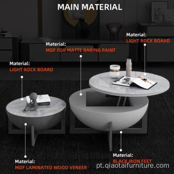 Combinação de mesa de centro redonda de madeira com tampo elevado de madeira
